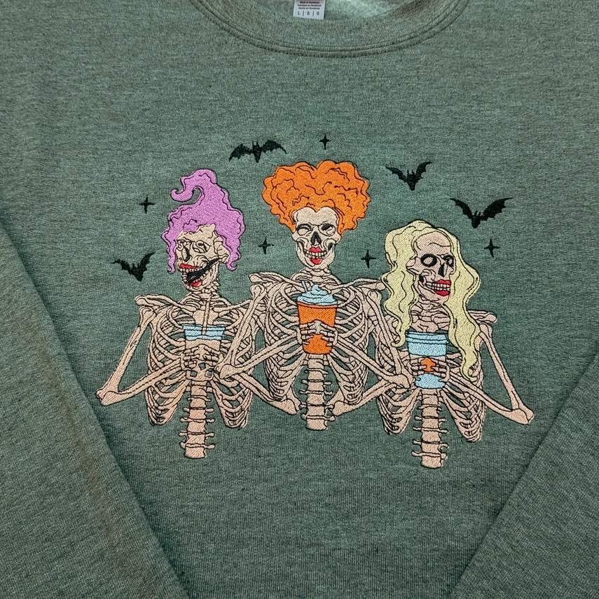 Skeleton Sanderson Sisters Embroidered Sweatshirt For Halloween Gift