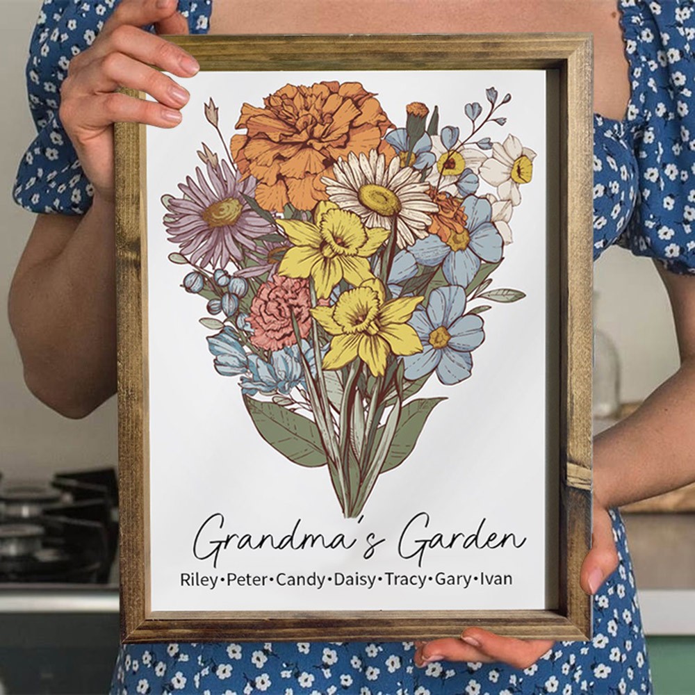 Custom Grandma's Garden Birth Flower Bouquet Sign With Grandkids Name For Mother's Day Gift