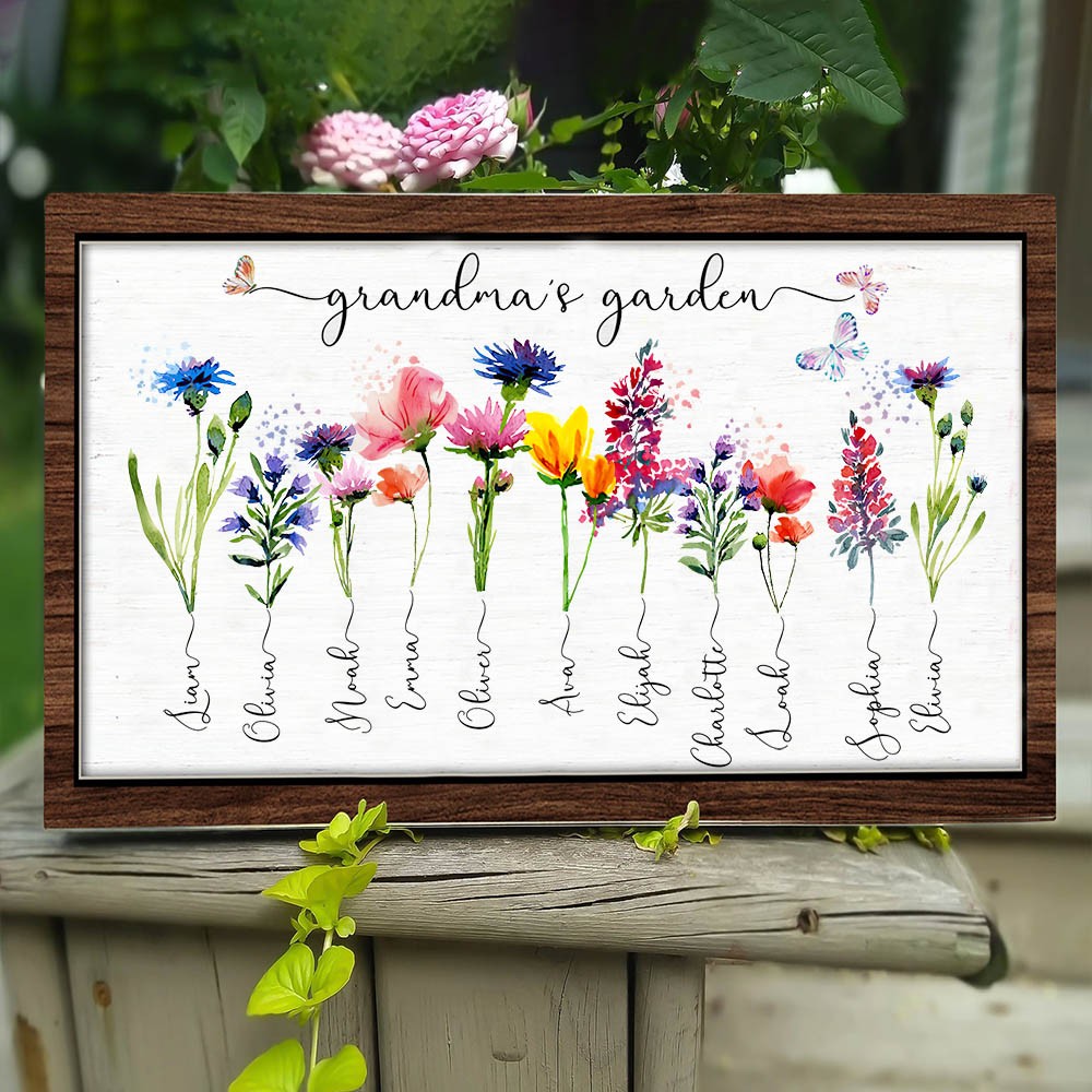 Custom Birth Month Flower Grandma's Garden Wooden Sign For Mom Grandma Mother's Day Gift