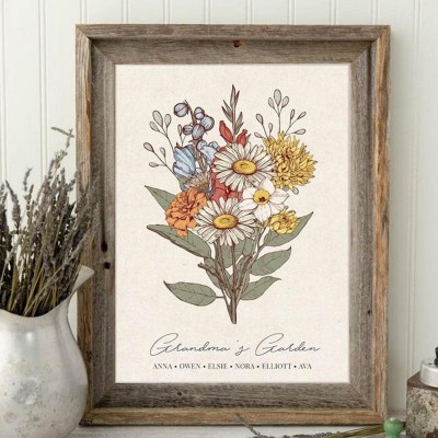 Custom Grandma's Garden Birth Flower Bouquet Sign With Grandkids Name For Mother's Day Gift