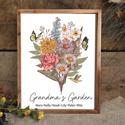 Custom Grandma's Garden Birth Flower Bouquet Sign With Grandkids Name For Mother's Day Gift