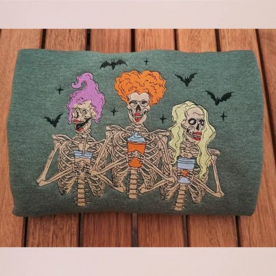 Skeleton Sanderson Sisters Embroidered Sweatshirt For Halloween Gift