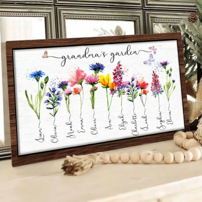 Custom Birth Month Flower Grandma's Garden Wooden Sign For Mom Grandma Mother's Day Gift