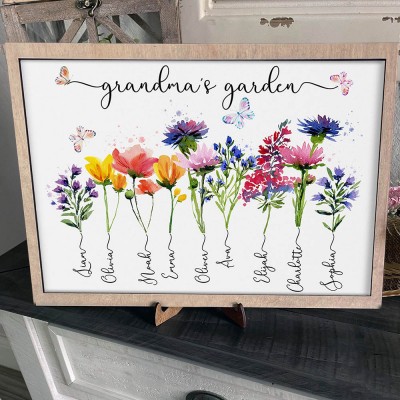 Custom Birth Month Flower Grandma's Garden Wooden Sign For Mom Grandma Mother's Day Gift