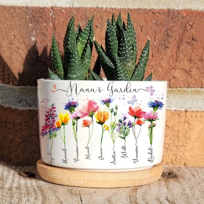 Custom Birth Month Flower Nana's Garden Pot For Mom Grandma Mother's Day Gift